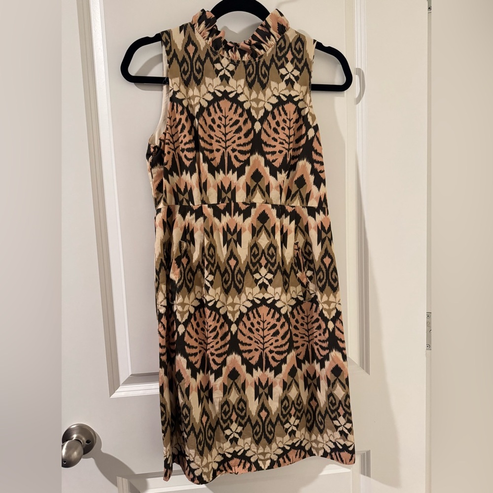 Tyler Boe Sleeveless Ruffled Mock Neck Linen Blend Mini Sheath